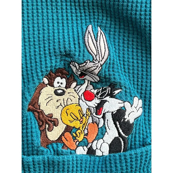 Vintage 90s looney tunes teal waffle knit shirt - Picture 7 of 8